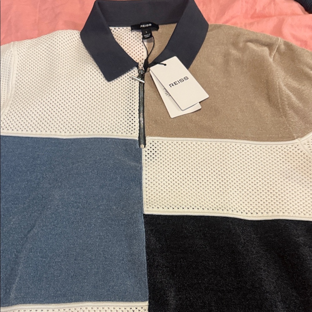 Reiss Men's Zip-Up Sweater - Blue, Black, Cream, Tan